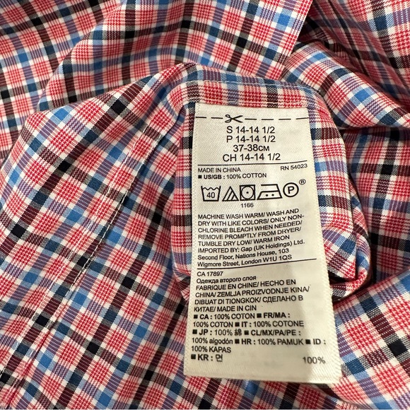 Banana Republic Men’s Checkered Dress Shirt, 100% Cotton Red Blue Size Small - Picture 10 of 10